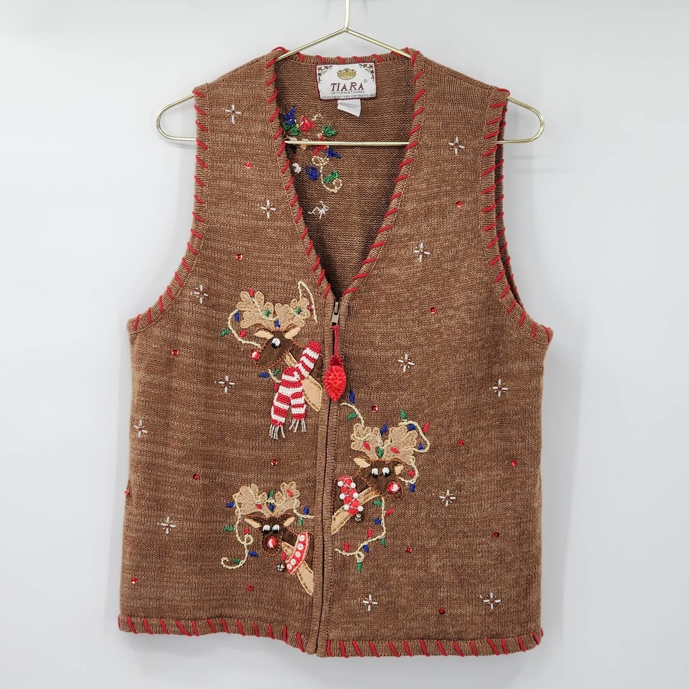 Vintage Brown Reindeer Sweater Vest